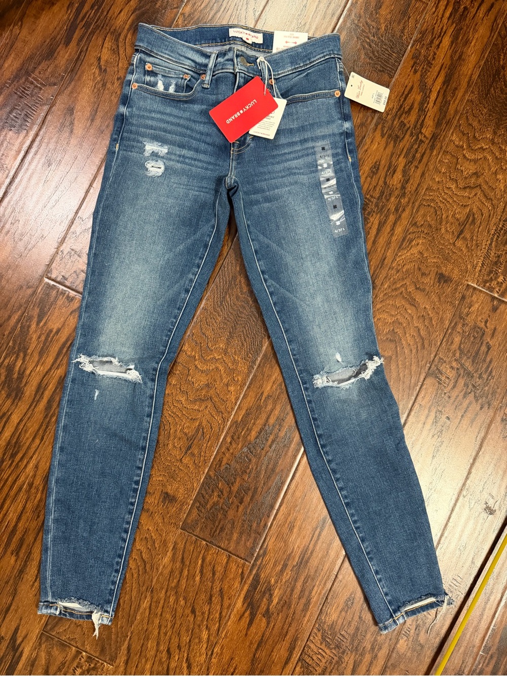 Lucky Brand Ava Mid Rise Distressed Skinny Jeans - Blue Denim Size 4/27 Long